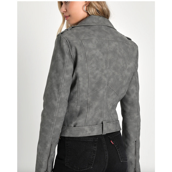 NWT Charcoal Grey Vegan‎ Leather Size XL Gray Zip Pockets Asymmetrical Belted - Picture 2 of 9